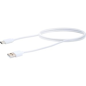 Weißes USB-Kabel (USB-A auf USB-C) für Schwaiger Qi Ladestation.