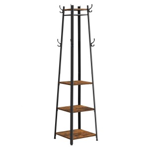 Songmics Garderobenständer Barnet, braun-schwarz, mit Haken und Ablagen.