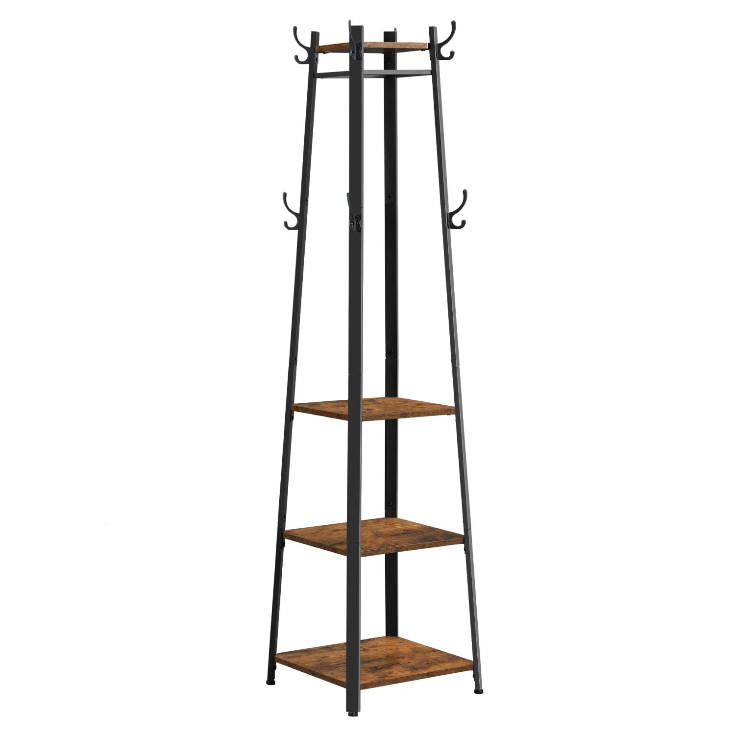 Songmics Garderobenständer Barnet, braun-schwarz, mit Haken und Ablagen.