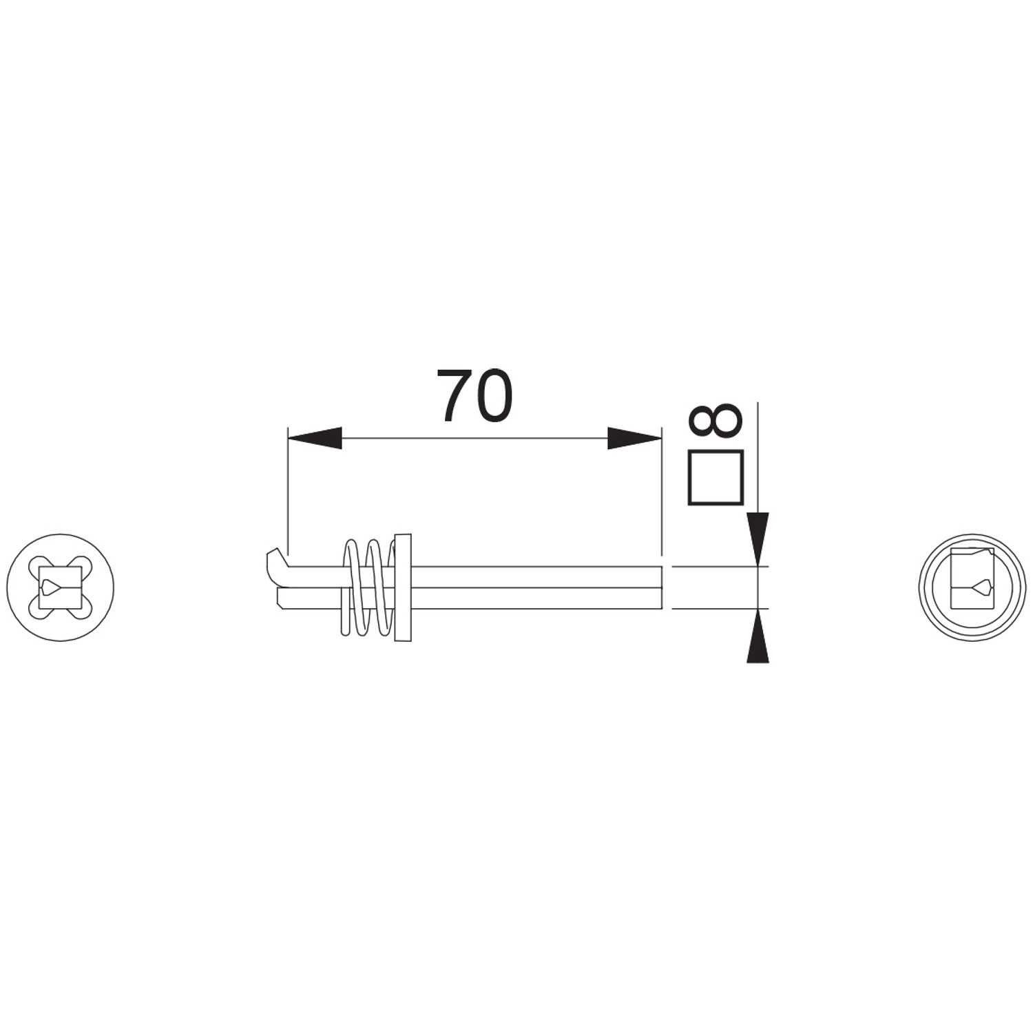 Hoppe Profilstift, 8x70 mm, verzinkt, für Türbeschläge und einseitig gebohrte Haustüren.