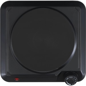 Schwarzes 1er-Kochfeld mit silbernem Drehregler, 1500 W, für Camping und kleine Küchen.