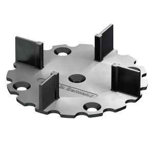 Schwarzes Fugenkreuz Pro 3 mm mit Bodenteller für Terrassendielen.
