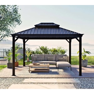 Sojag Aluminium Pavillon Messina 10x12 Anthrazit mit Stahl Dach und Moskitonetz.