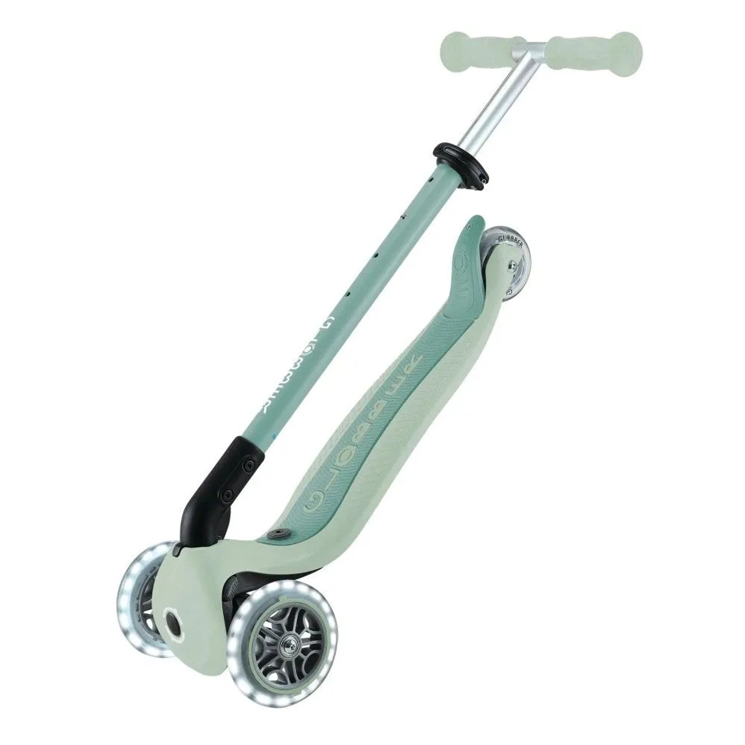 Globber Go-Up Active Lights 3-in-1 Kinderfahrzeug, pistaziengrün, als Scooter mit leuchtenden Rädern. Höhenverstellbar.