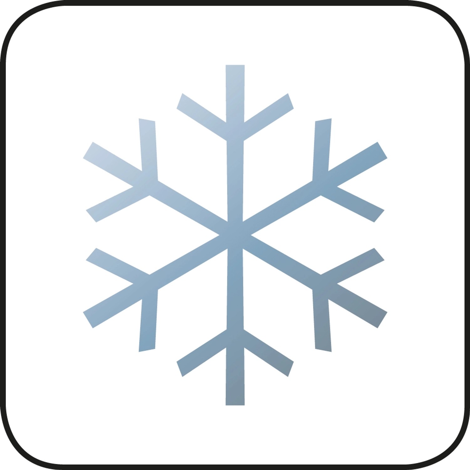 Symbol: Schneeflocke, blau, steht für Frostbeständigkeit.