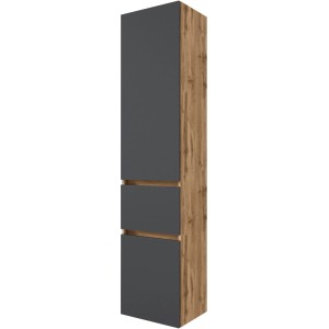 Held Möbel Bad-Hochschrank Bari, 40 cm, matt Grau-Wotaneiche, mit Schublade und Tür.