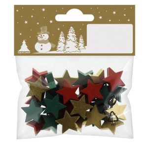 Mehrfarbige Deko-Sterne aus Holz, 2 cm, 30 Stück, ideal als Baumbehang und Weihnachtsdeko.