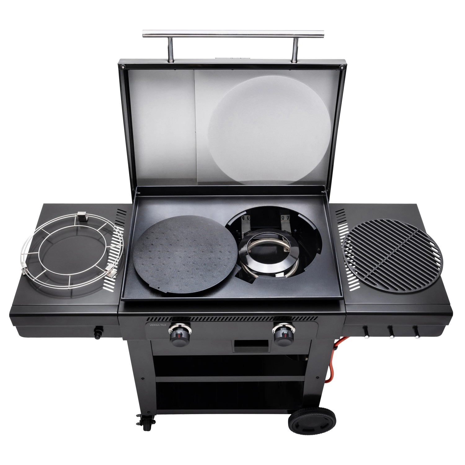 Char-Broil Versa-Tile Gasgrill mit Griddle, Grillrost und Pizza-Aufsatz. Vielseitiges 3-in-1 System.