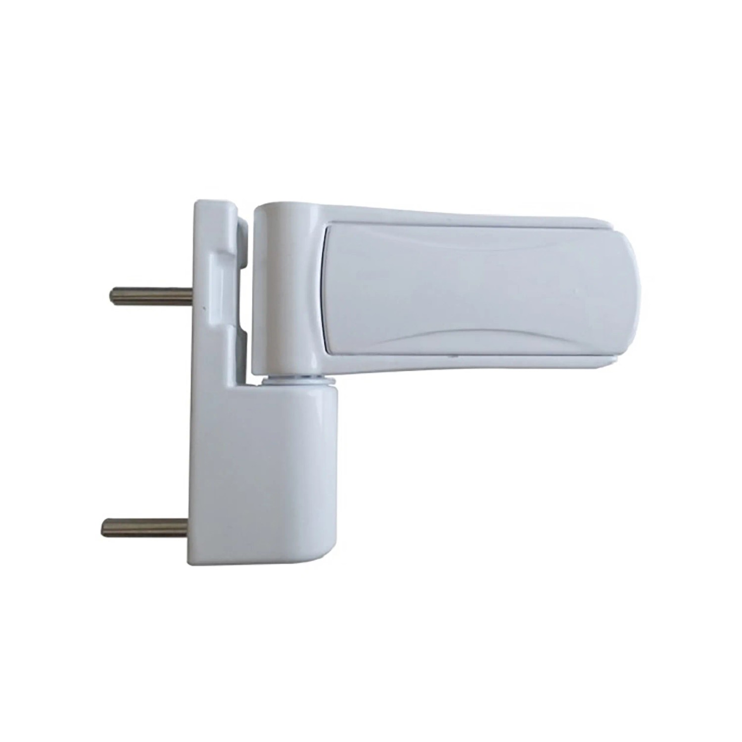 Detailaufnahme eines 3D-Bands für eine weiße Kunststoff-Nebeneingangstür.