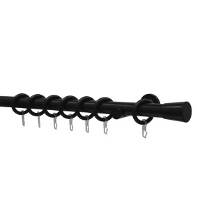 Schwarzes Gardinia Gardinenstangen-Set Korfu (Ø 28 mm, 160 cm) mit Ringen und Haken.