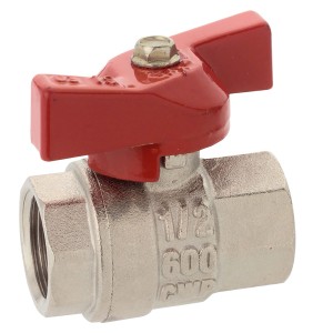 Kirchhoff Kugelhahn mit rotem Flügelgriff, 1/2 Zoll Innengewinde, vernickelt.