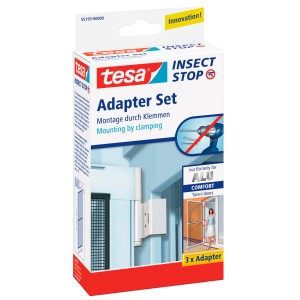 Tesa Fliegengitter Alu Rahmen Adapterklemme, weiß, für bohrfreie Montage von Insektenschutzrahmen.