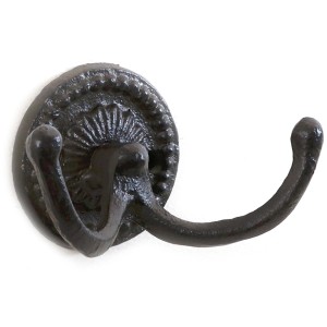 Brauner Wandhaken aus Gusseisen mit 2 Haken, rundes Design für Gartendekoration.