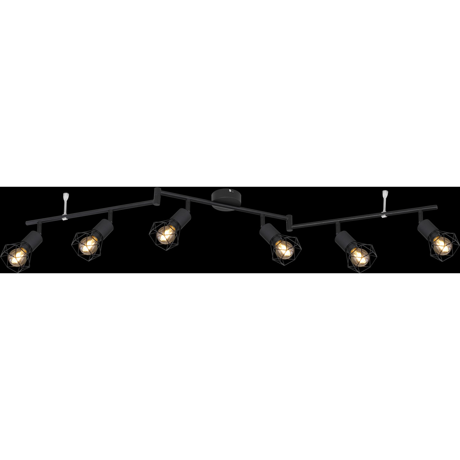 Schwarzer, 6-flammiger Globo Strahler Xara I mit Metallgeflecht für E14 Leuchtmittel.