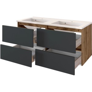 Held Möbel Doppelwaschtisch Bari 120 cm, grau matt, mit vier offenen Schubladen und Softclose.