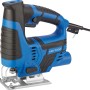 Blaue LUX Stichsäge E-STS-23 mit schwarzem Griff und Metallsägeblatt.