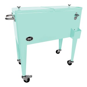 Axi Kühlwagen Retro Mint 76 l mit Rollen, Flaschenöffner und Behälter für Partys und BBQs.