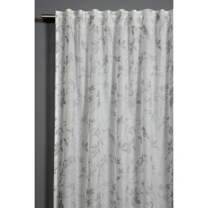 Bennetti Schal Silbergrau mit Zweig-Ausbrenner Muster, halbtransparenter Fenstervorhang mit Gardinenband.