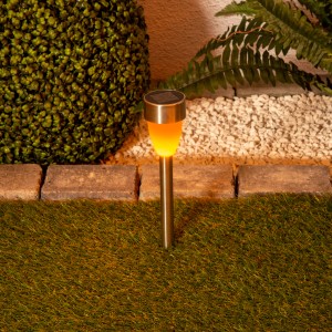 6er Set Näve LED Solar-Wegeleuchte mit Erdspieß, warmweiß und Flammeneffekt.