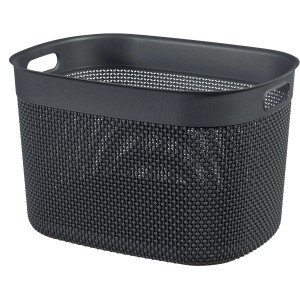 Anthrazitfarbener Curver Recycling-Korb Filo XL, 44x33x27 cm, aus Recyclingmaterial mit Griffen.
