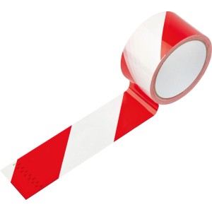 Rot-weißes Warnklebeband auf Rolle, diagonal gestreift. Ideal zur Markierung von Gefahrenzonen und für mehr Sicherheit.