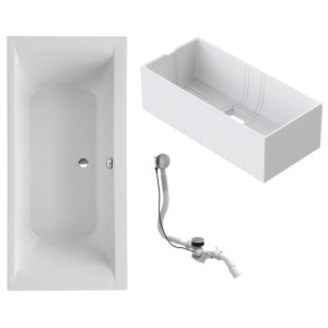 Ottofond Duo Wanne-Set, 170x75 cm, Weiß: Rechteckbadewanne mit Träger und Ablaufgarnitur.