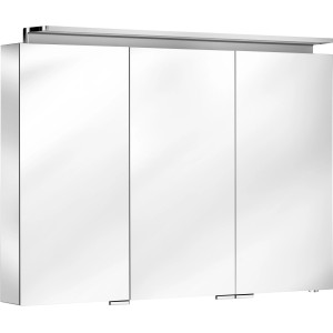 Keuco Royal L1 Spiegelschrank, silber-eloxiert, mit drei Spiegeltüren und Beleuchtung.