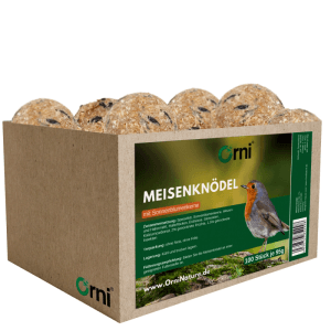 ORNI Meisenknödel ohne Netz mit Sonnenblumenkernen im Karton. Energiereiches Wildvogelfutter.