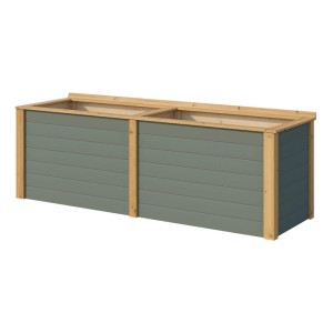 Graugrünes Holzhochbeet Killarney, passend zum Gartenhaus, ca. 233x76 cm.