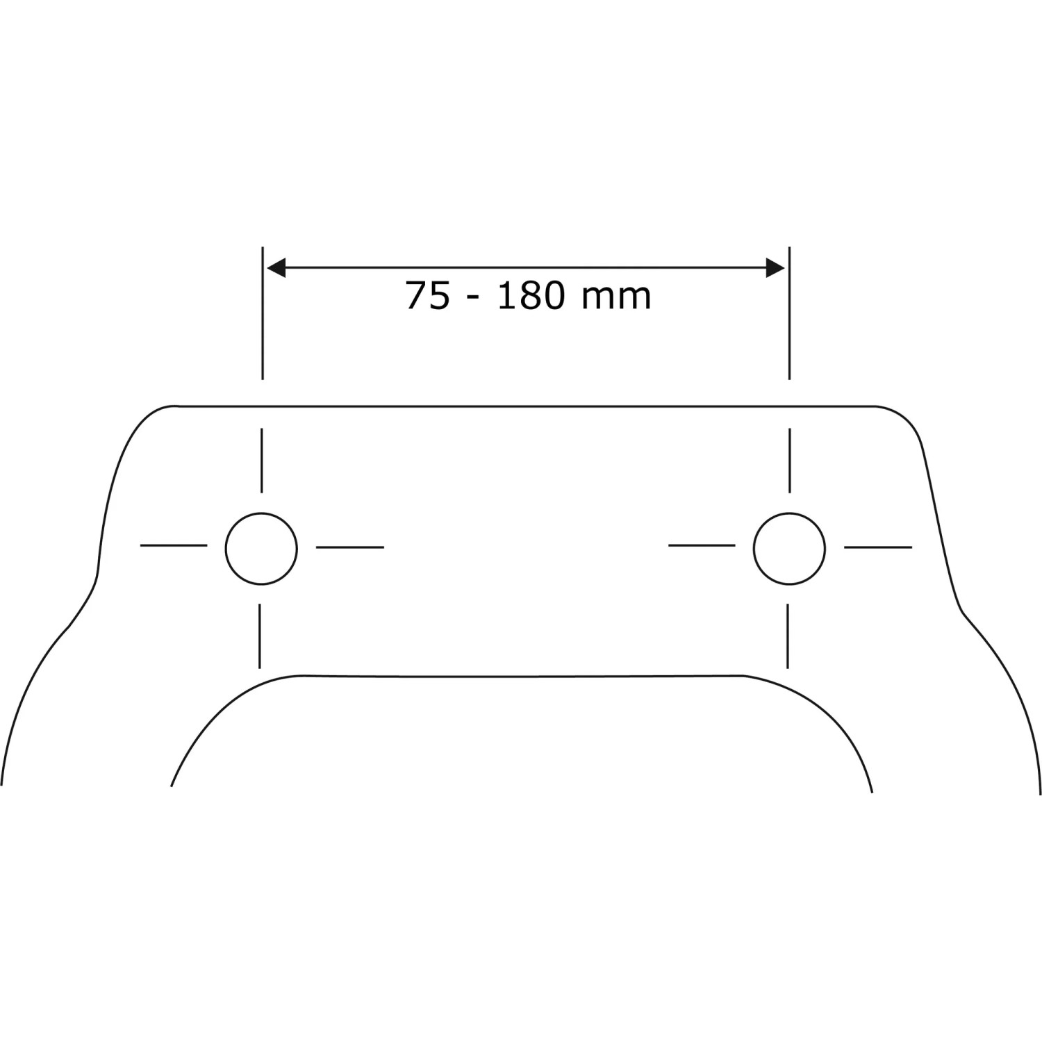 Skizze: WC-Sitz Calla Befestigungsabstand (75-180mm) für optimale Passform.