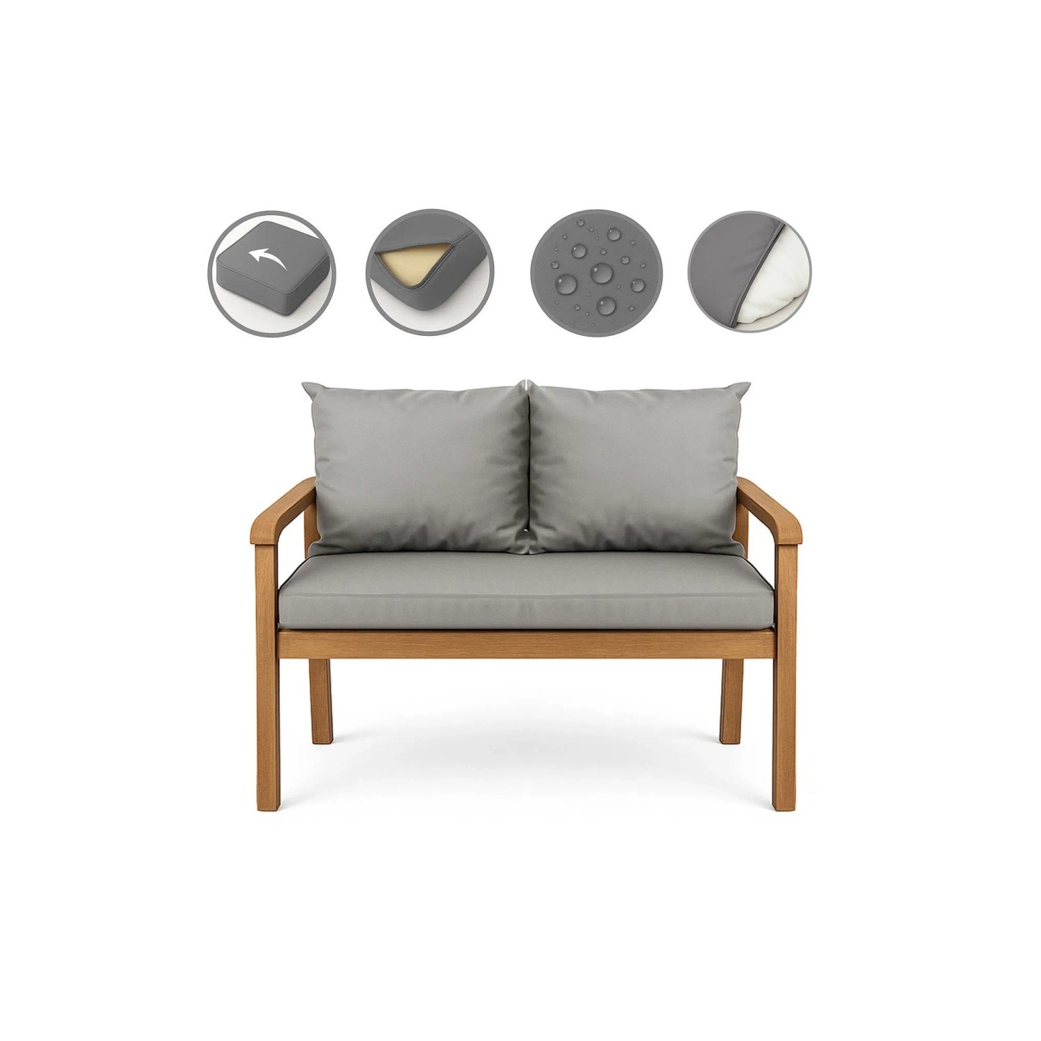 Graues Setgarden Bankkissen-Set für 2-Sitzer Gartenbank, bestehend aus Sitz- und Rückenkissen.