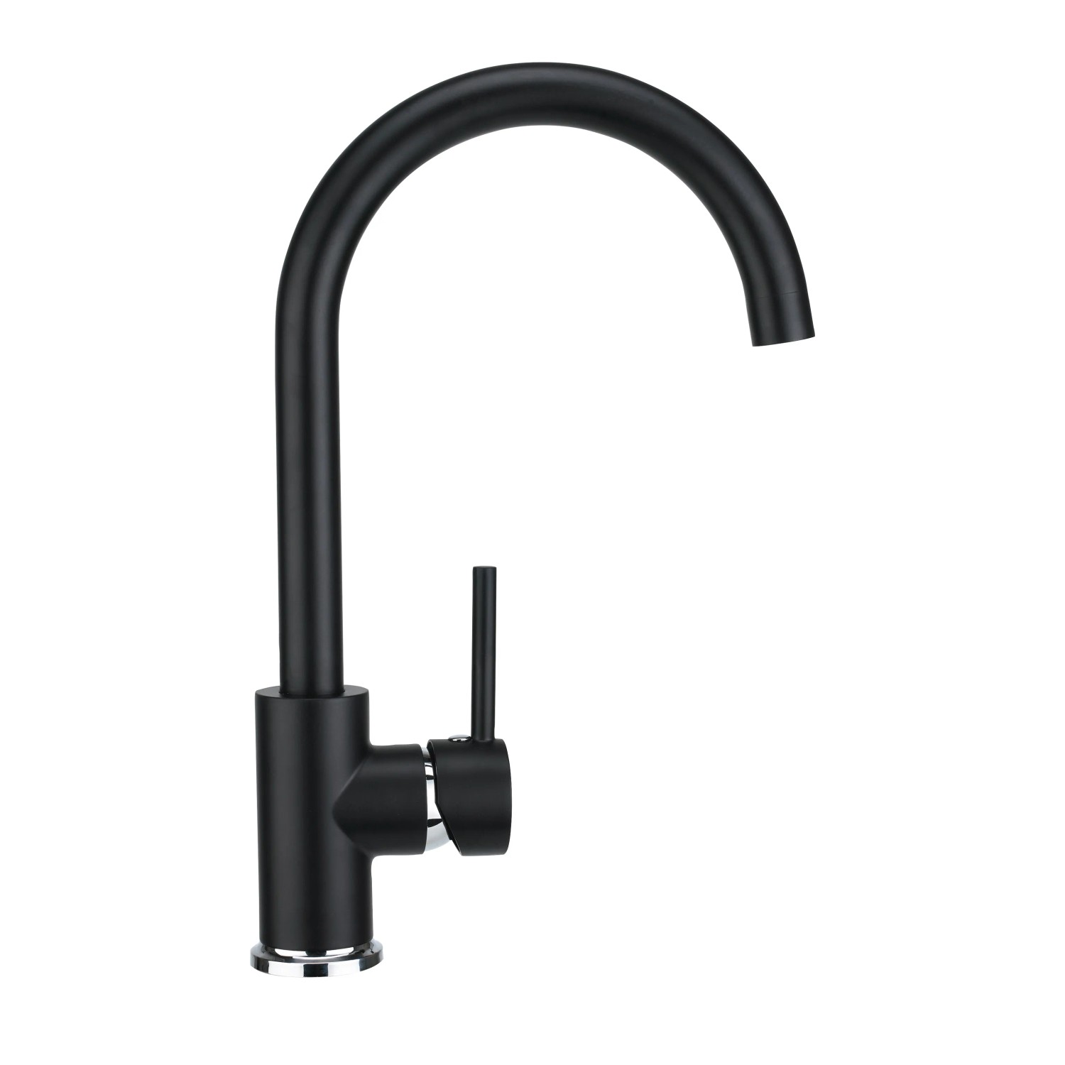 Schwarze baliv Küchenarmatur KI-1831 mit hohem, gebogenem Auslauf und Einhebelmischer.