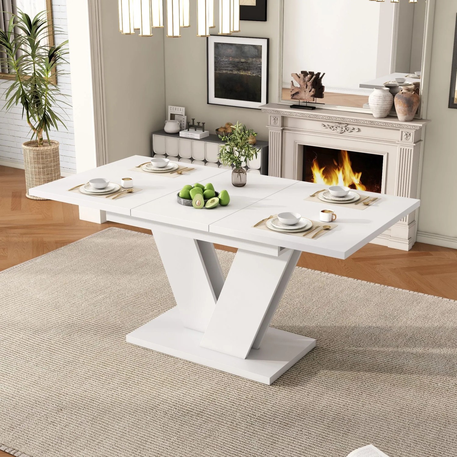 okwish Esstisch Rechteckig/Ausziehbar/V-Förmige Beine für 4-6 Personen 120/160 x 80 cm Weiß kaufen bei OBI