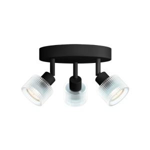 Philips LED-Spot Horen, 3-flammig, schwarz, mit verstellbaren Köpfen und strukturiertem Glas für Wand/Decke.