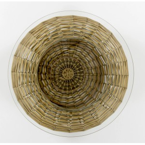 Kayoom Beistelltisch Baran, hellbraun, Rattan mit Glasplatte, Vogelperspektive.