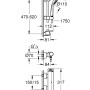Technische Zeichnung der Grohe Thermostat-Brausebatterie Grohtherm 2000 mit Brausegarnitur.