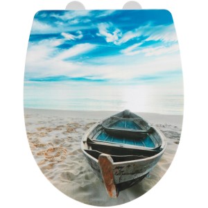 Wenko WC-Sitz Boat: Thermoplast, hochglänzend, mit Bootsmotiv für maritimes Flair im Bad.