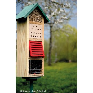 Dobar Insektenhotel-Turm, 50cm hoch, aus Holz mit grünem Dach und verschiedenen Nistmöglichkeiten.