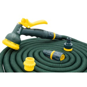 Flexibler Gartenschlauch 16,5m Grün inkl. Brause und Anschluss Stück