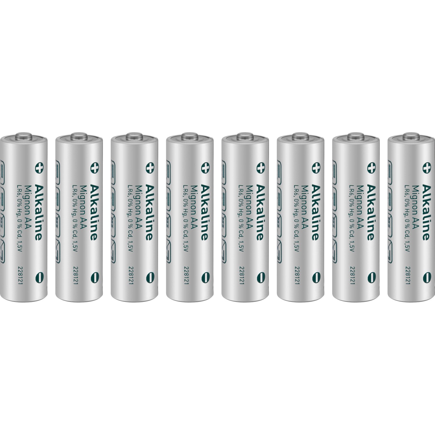 Acht Mignon AA Alkaline Batterien im Set.
