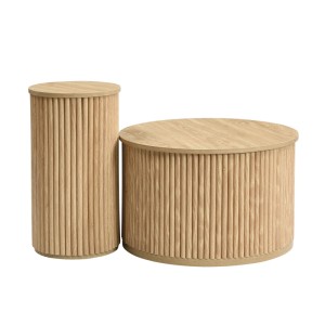 okwish Couchtisch mit Naturholzlatten Beistelltisch Multifunktional Natur