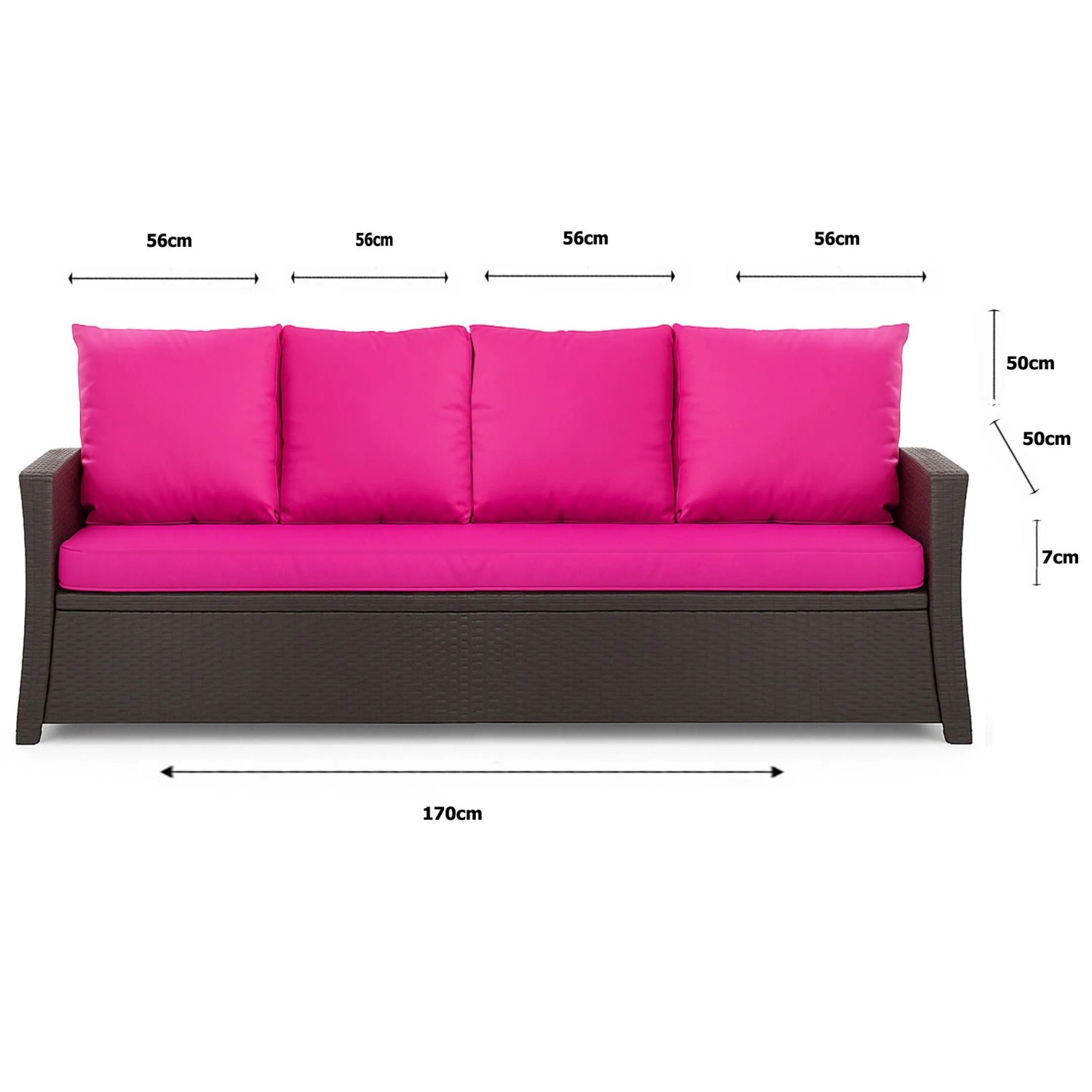 Setgarden Gartenkissen für Polyrattan-Möbel, 170x50x50 cm, Rose, für 3-Sitzer Gartensofa.