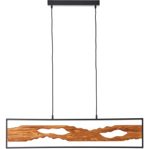 Moderne LED-Pendelleuchte Chaumont, 100 cm, schwarz mit Holzelement für den Innenbereich.