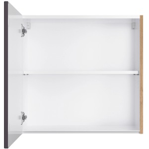 Held Möbel Küchen-Hängeschrank Turin, 60 cm, Graphit/Wotaneiche, offene Ansicht mit Einlegeboden.