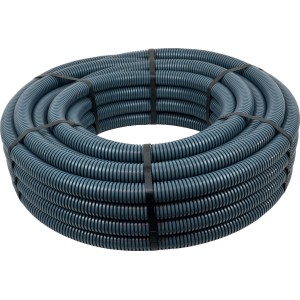 Graues Isolierrohr (32 mm x 25 m) als Ring, flexibel und nicht flammausbreitend.