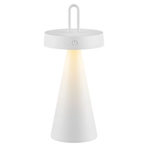 Weiße LED-Akku-Tischleuchte Alwa, dimmbar, für Innen & Außen. Dekoleuchte mit warmweißem Licht.