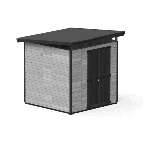 Graues Upyard Gartenhaus Strongbox L mit Fundament und Doppeltür aus Holz.