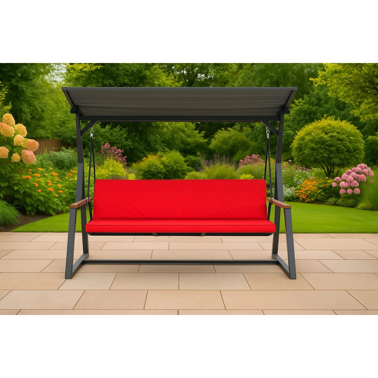Rotes Kissen für Hollywoodschaukel, 160x50x7cm, 3-Sitzer Gartenmöbel.