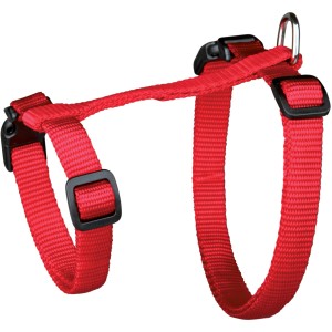 Rotes Trixie Katzengeschirr XL mit Leine, aus Nylon, verstellbar mit Schnappverschlüssen.