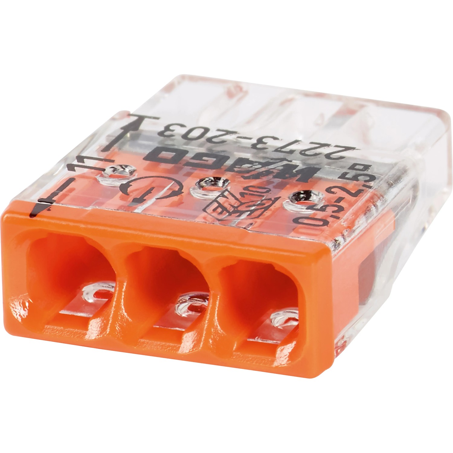 Orange Wago Verbindungsdosenklemme, 3-polig für Leiter von 0,5-2,5 mm².